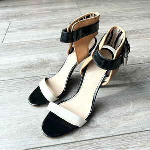 Guess Black Tan Ankle Strappy Heeled Sandals